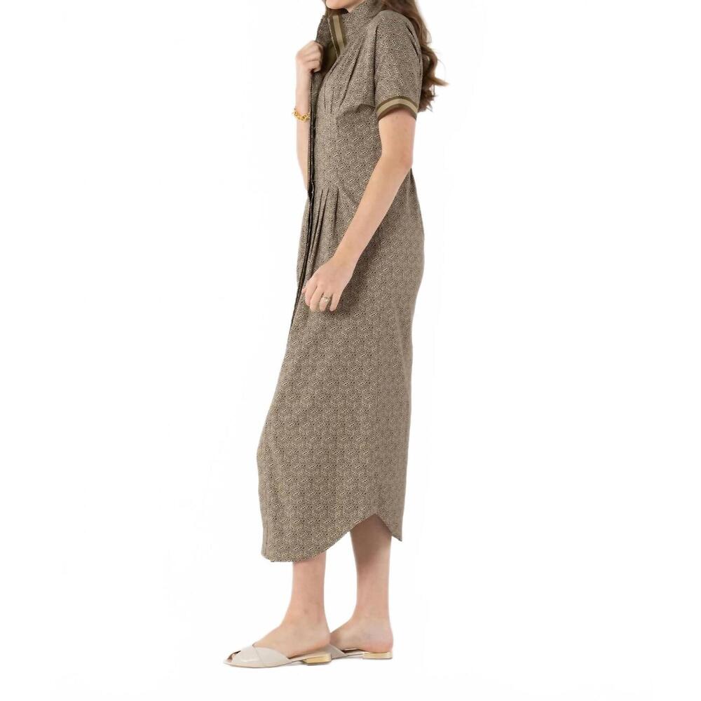Emily McCarthy Georgia Midi button front Short Sleeve Dress in taupe/olive green - Picture 3 of 6